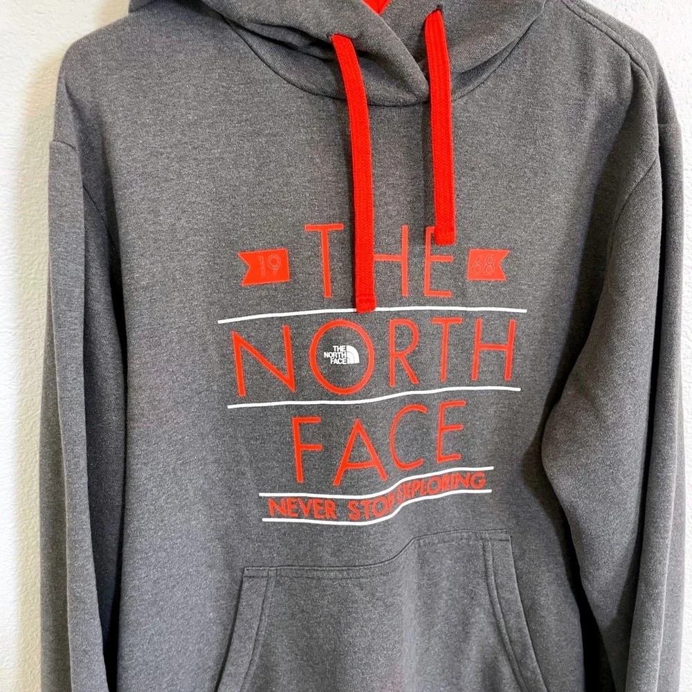 The‎ North Face Men's Large Gray Hoodie Graphic Pullover Sweatshirt Orange Grey